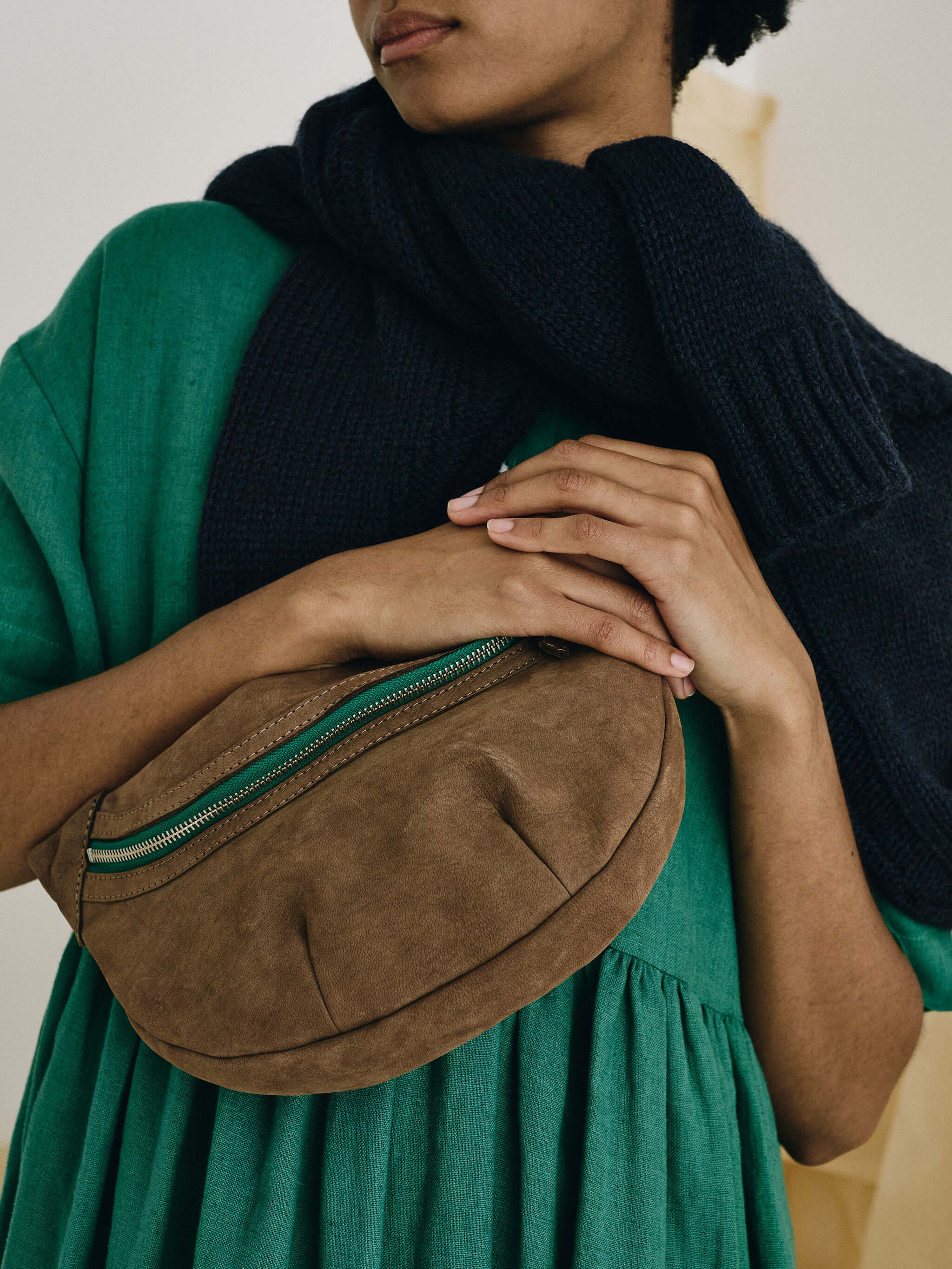 Loe Leather Bum Bag - Bitter Chocolate/Emerald