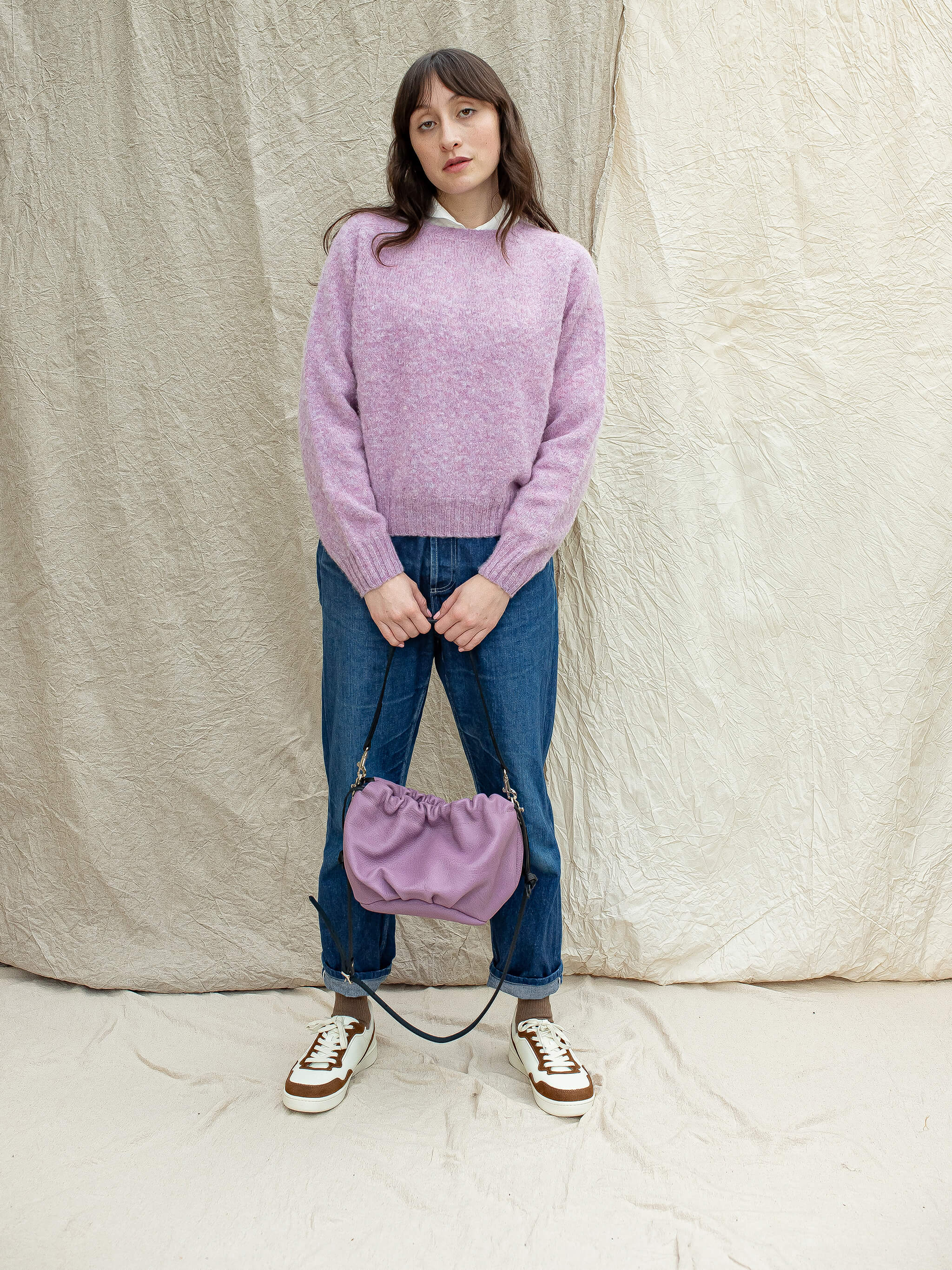 Wood Drawstring Bag - Lilac / Black / Navy