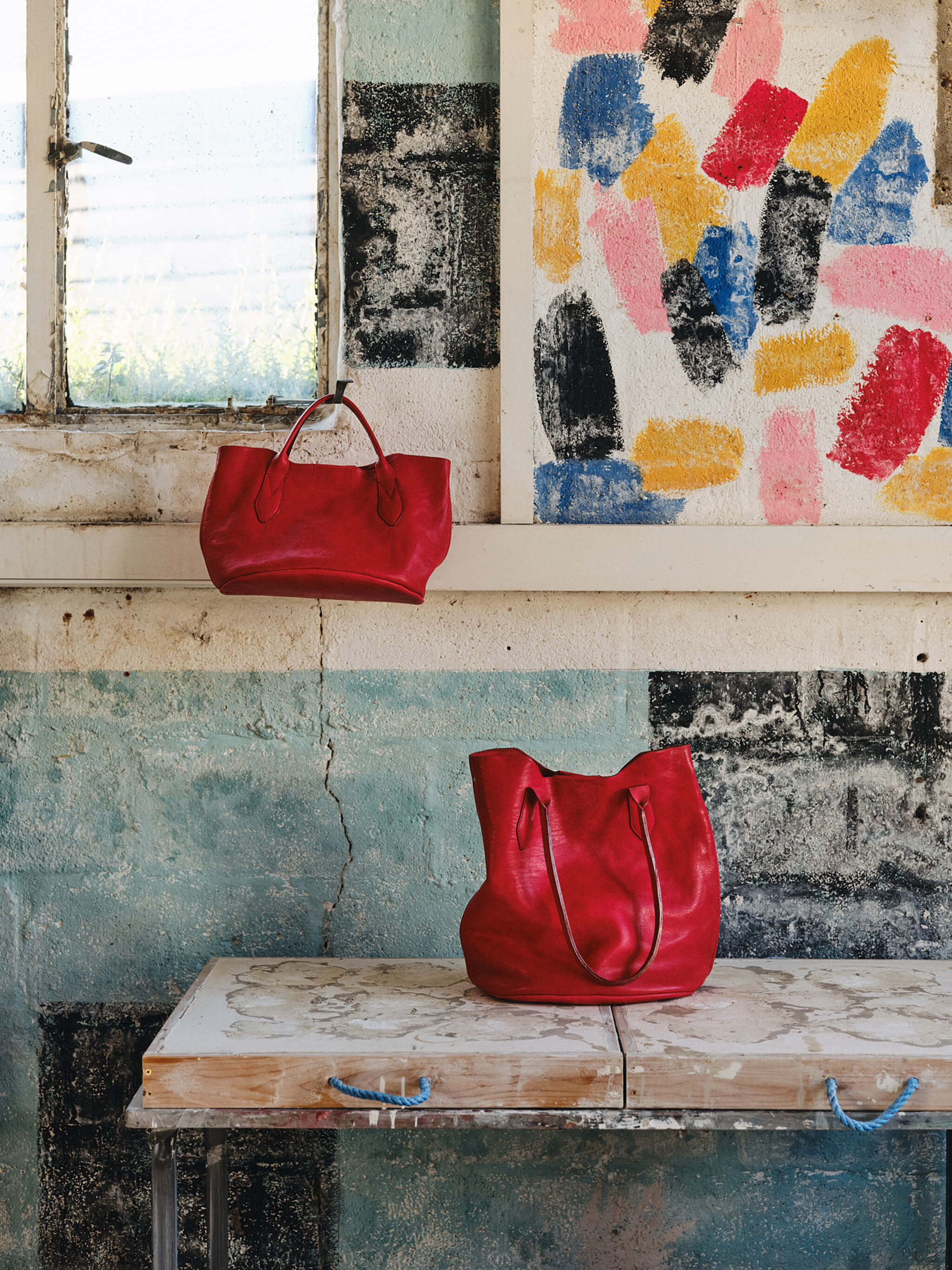 Hill Leather Tote Bag - Red