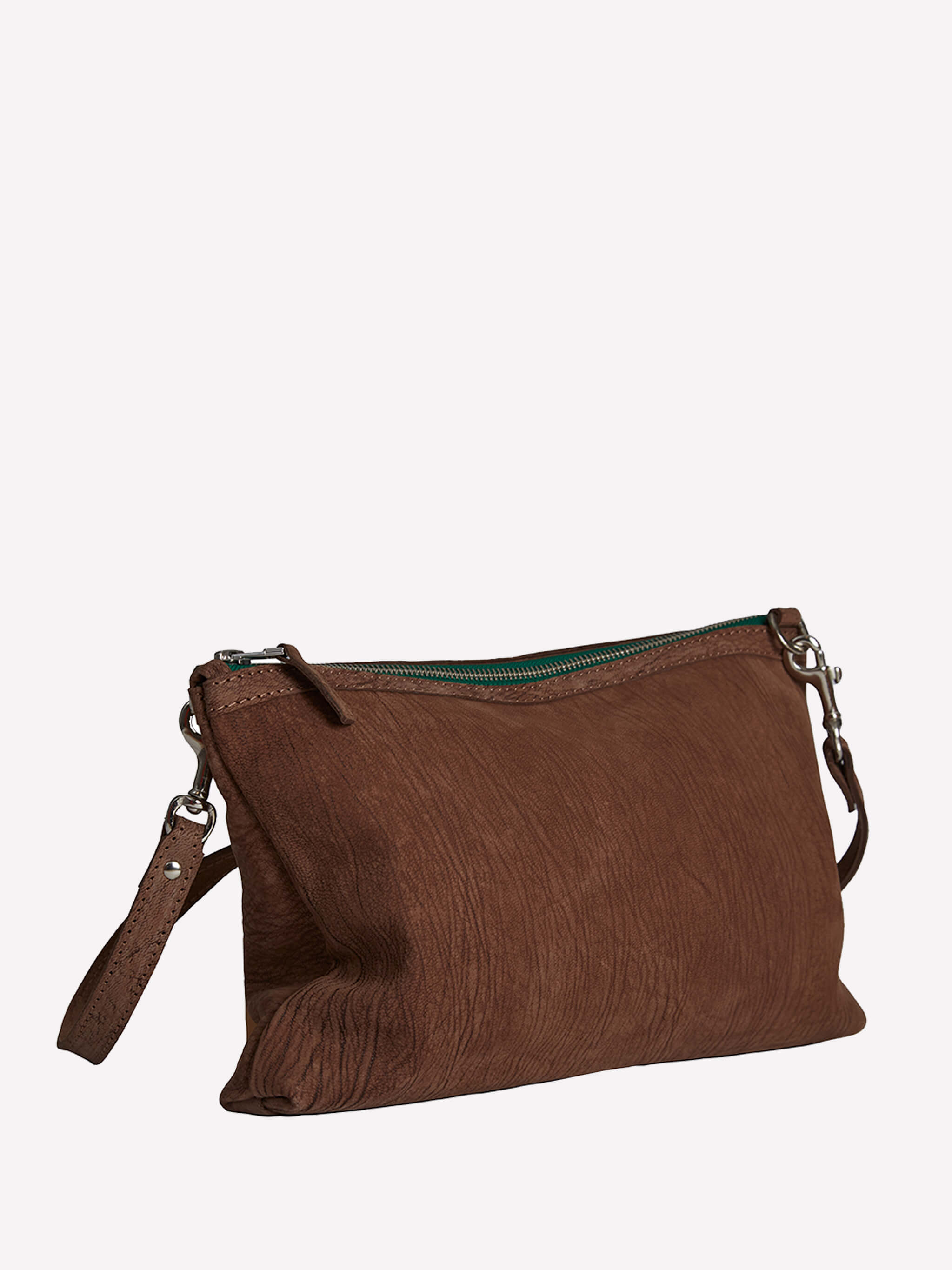 Peter Crossbody Bag in Nubuck - Bitter Chocolate/Emerald