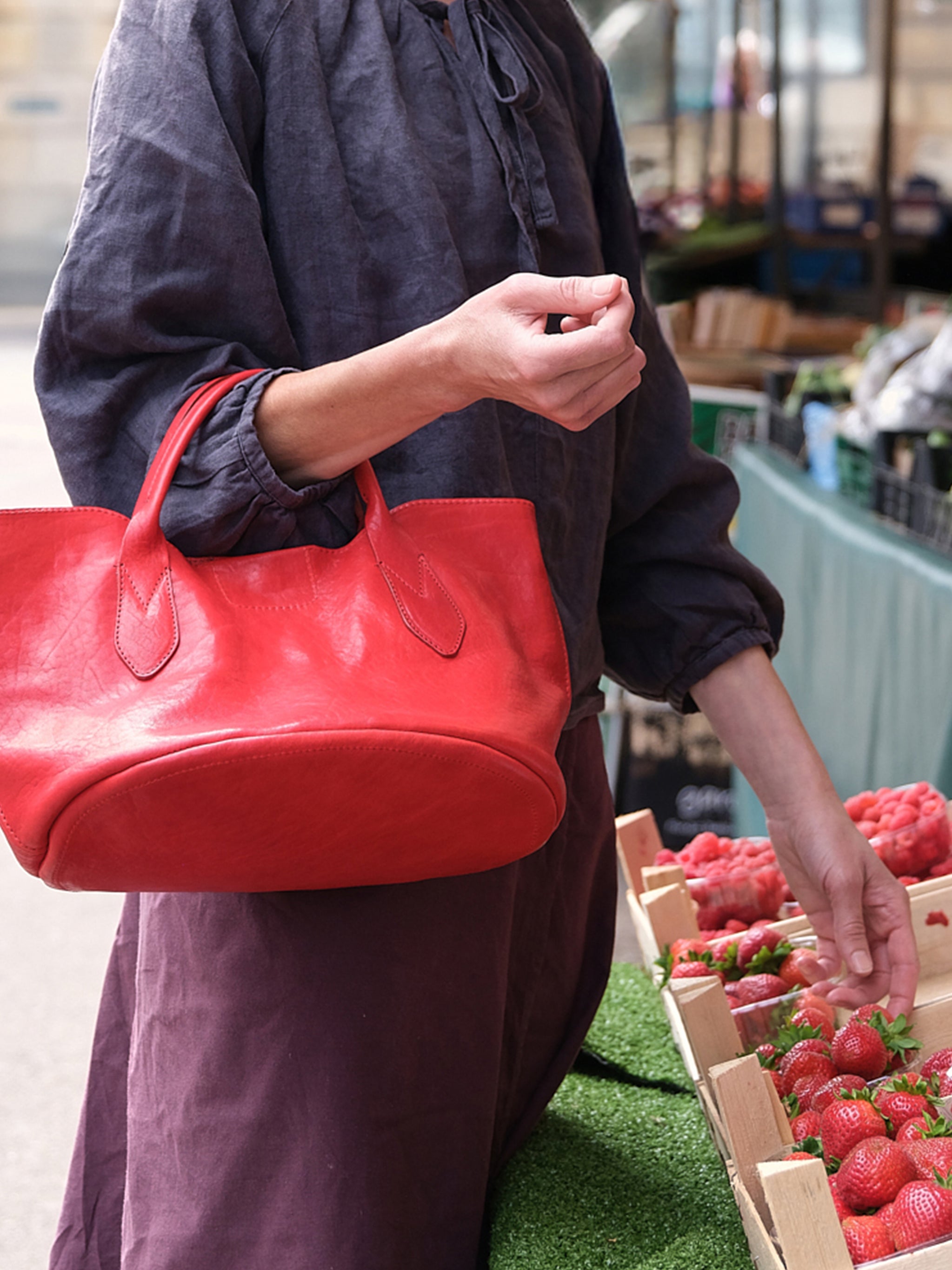 Hilda Leather Tote Bag - Red