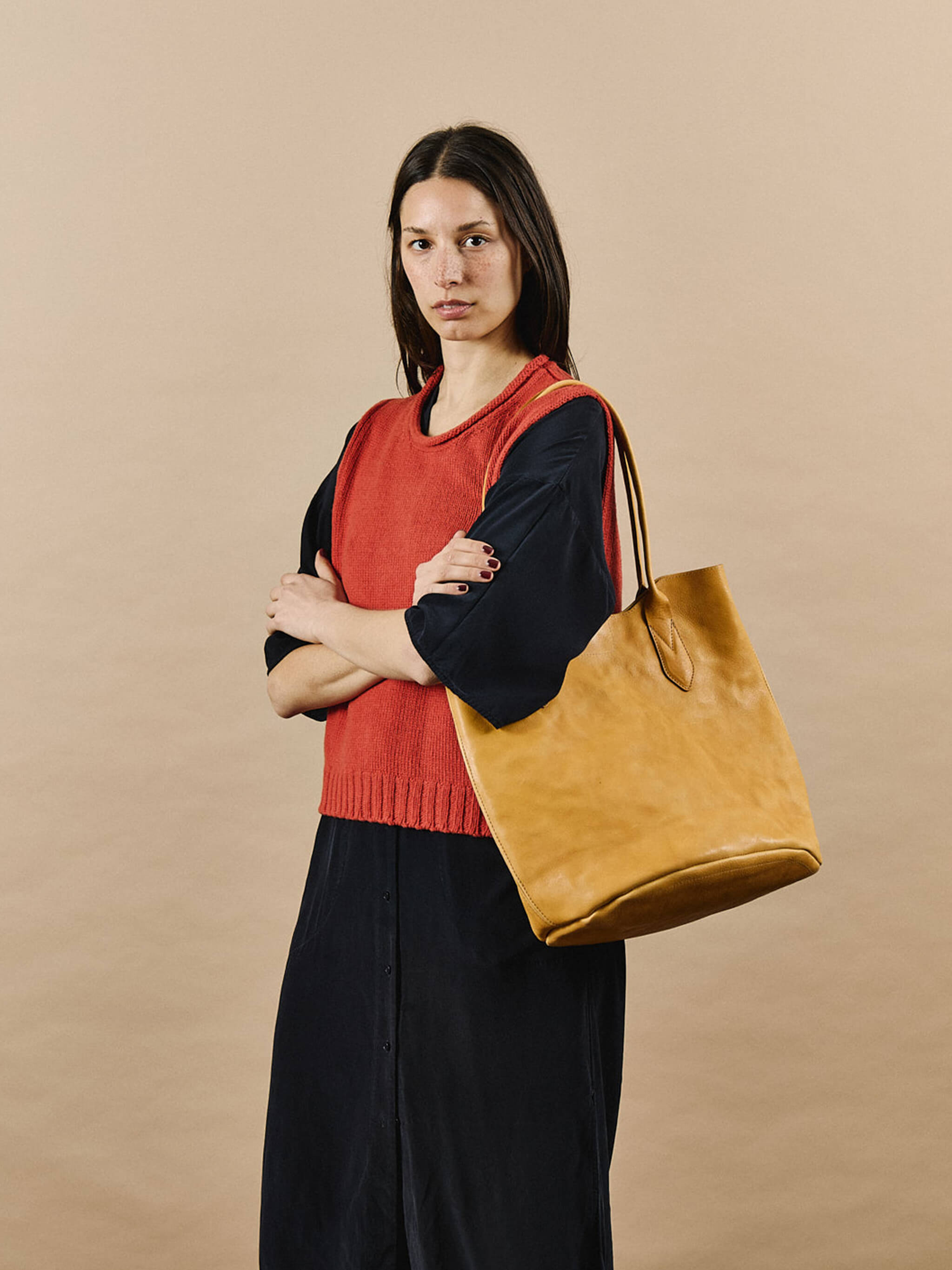 Hill Leather Tote Bag - Flax