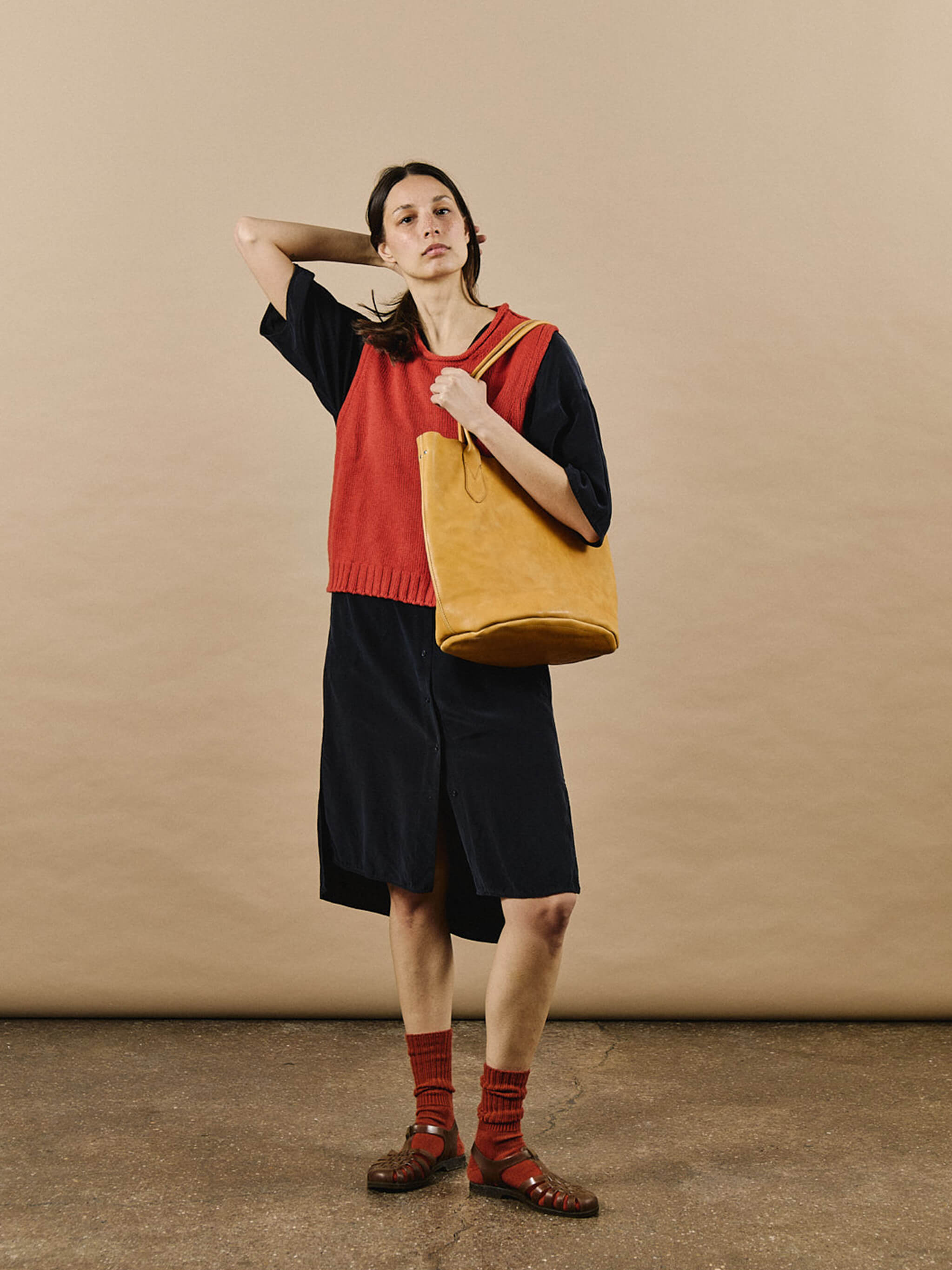 Hill Leather Tote Bag - Flax