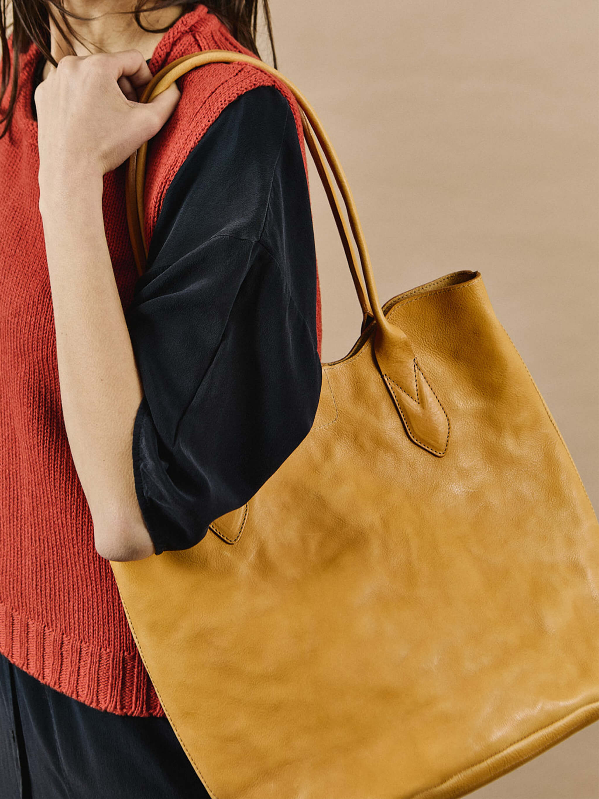 Hill Leather Tote Bag - Flax