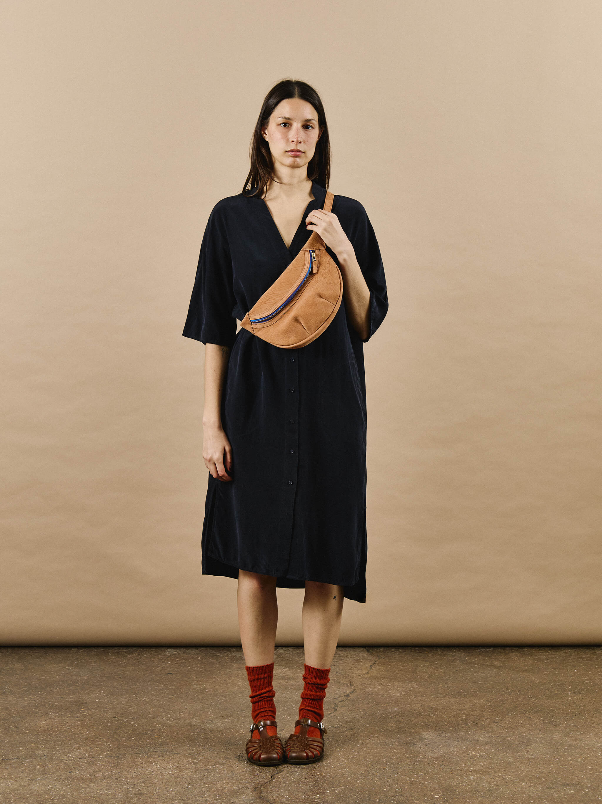 Loe Leather Bum Bag - Cinnamon/Cerulean Blue