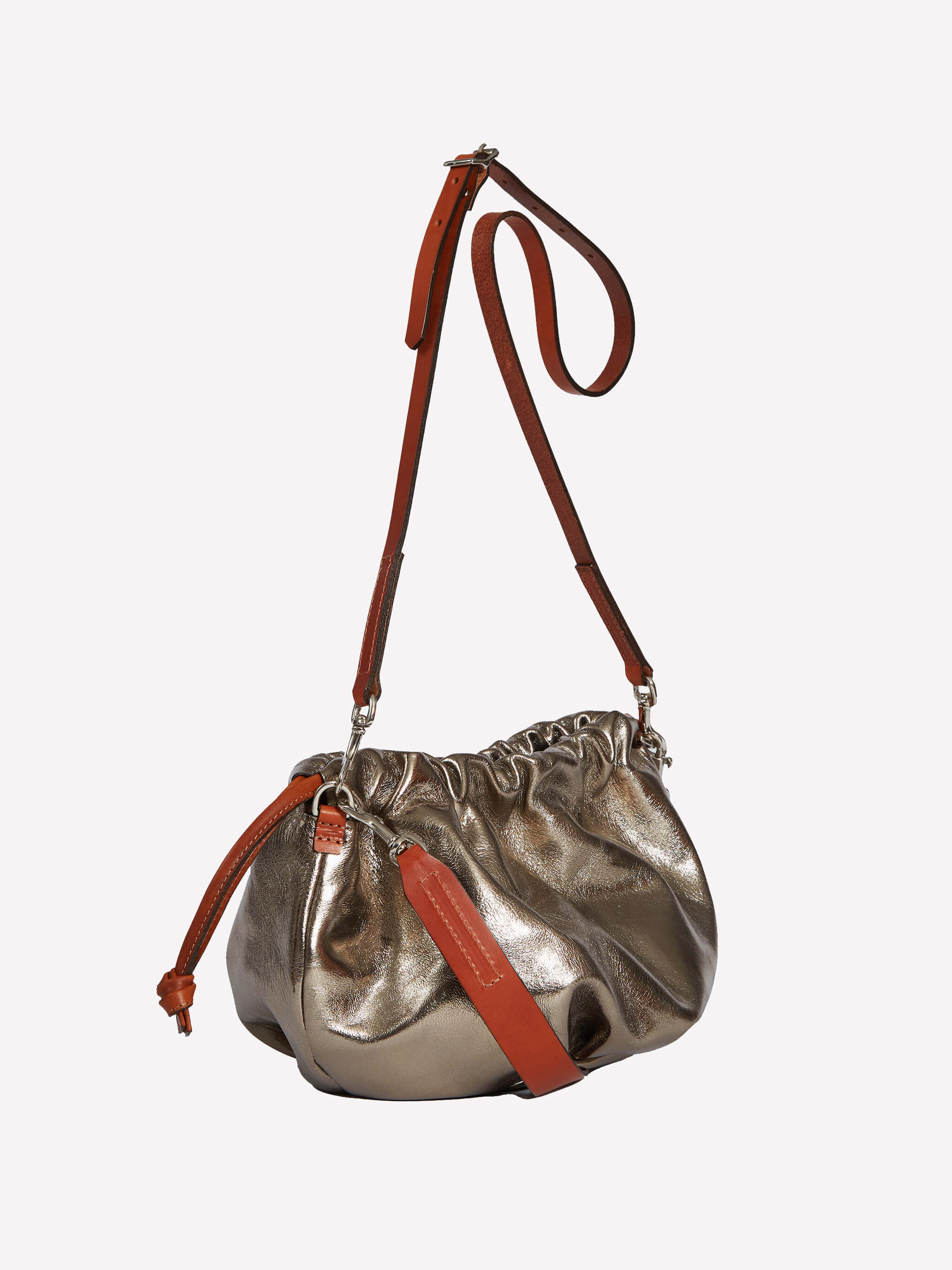 Wood Drawstring Bag - Golden Pewter / Chocolate /Whiskey