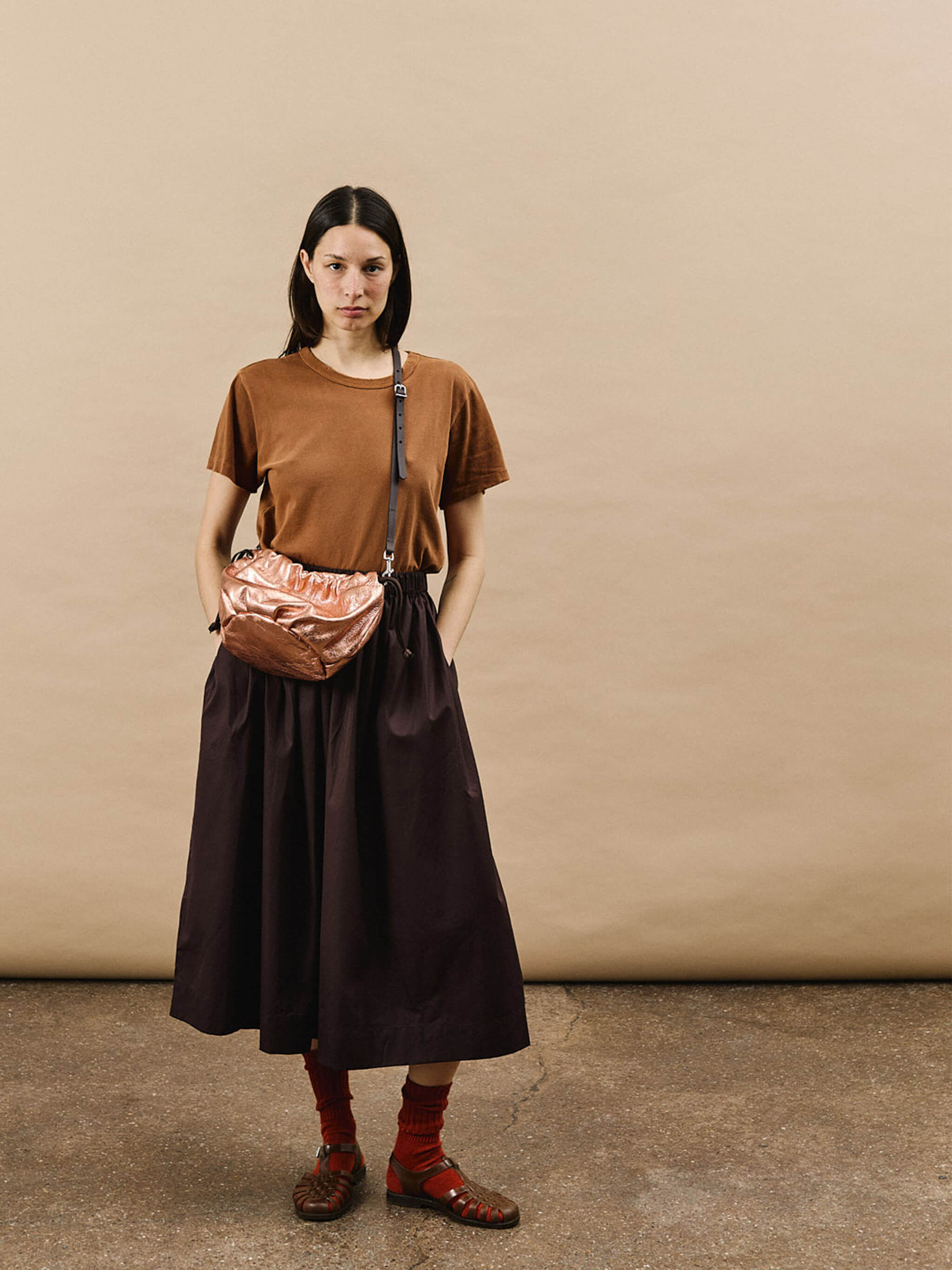 Wood Drawstring Bag - Rose Gold / Bitter Chocolate