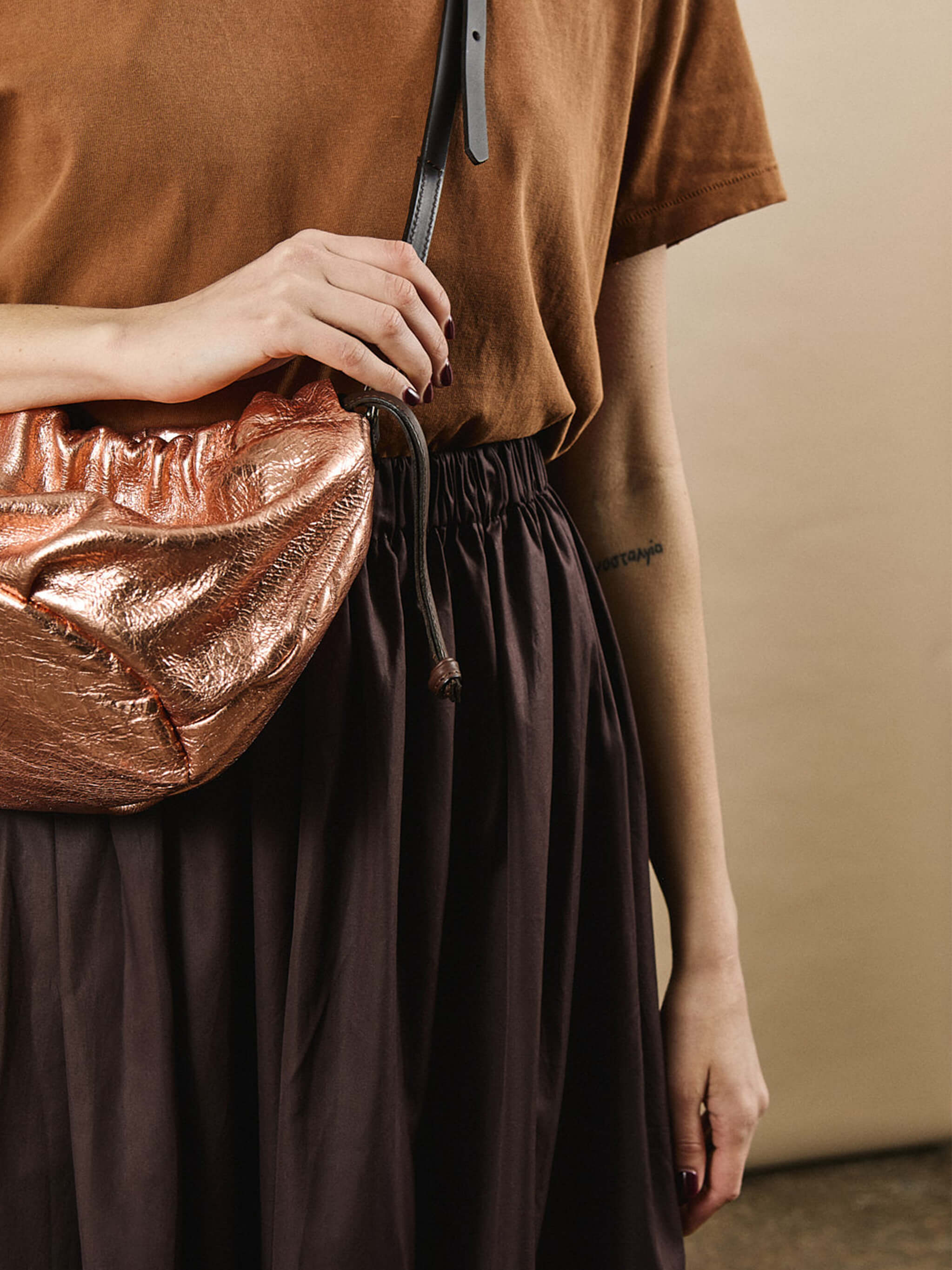 Wood Drawstring Bag - Rose Gold / Bitter Chocolate