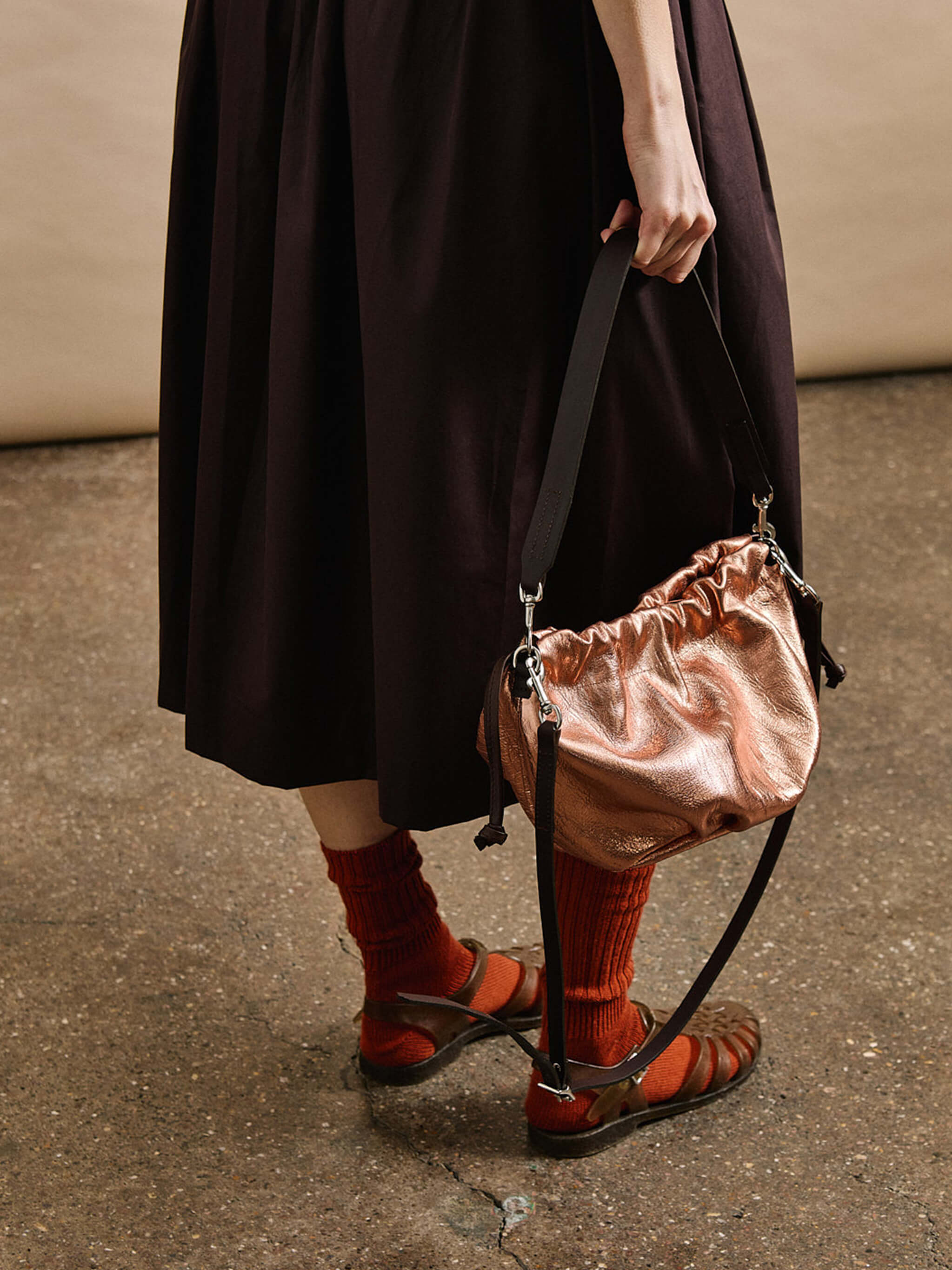 Wood Drawstring Bag - Rose Gold / Bitter Chocolate