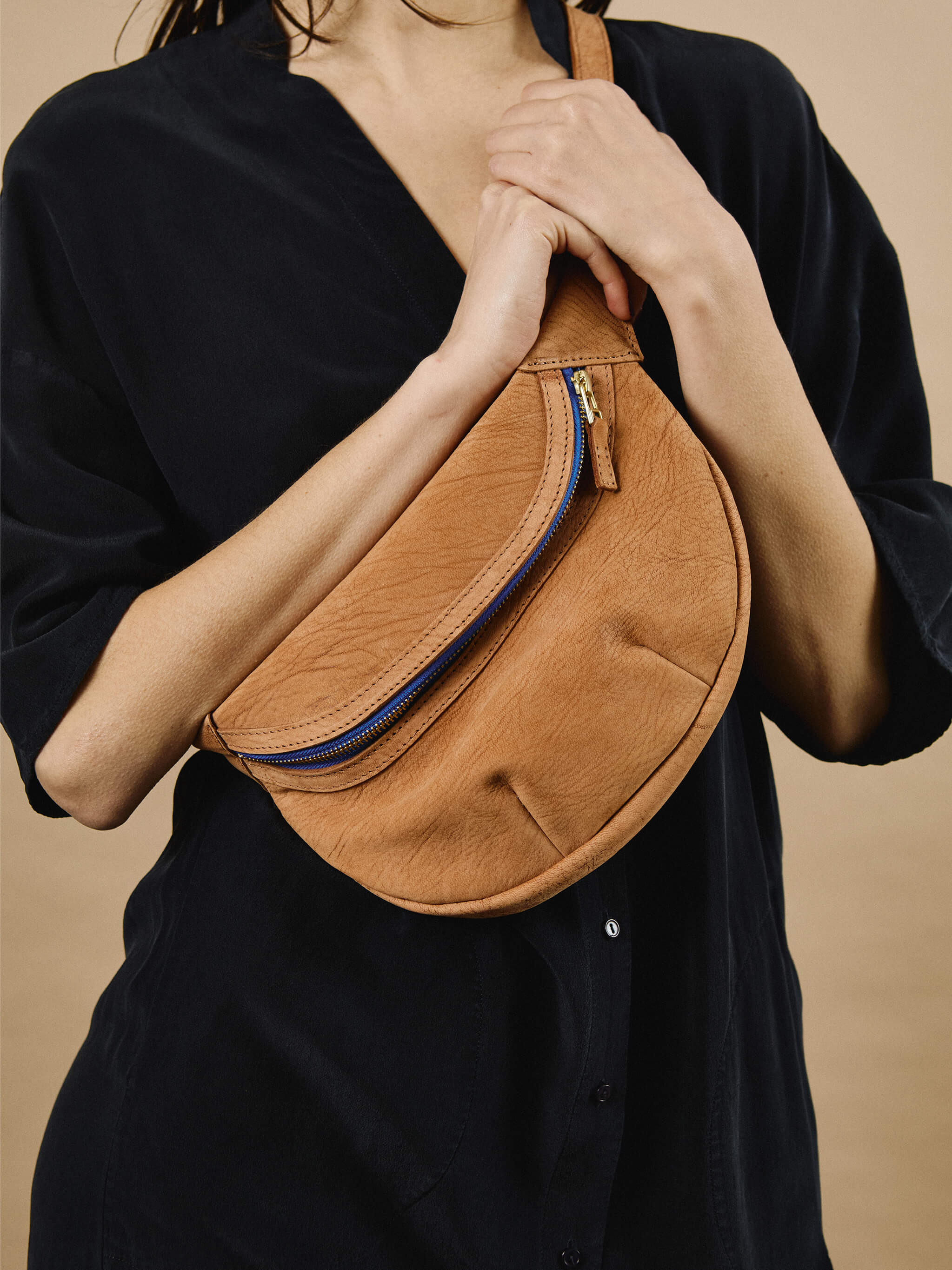 Loe Leather Bum Bag - Cinnamon/Cerulean Blue