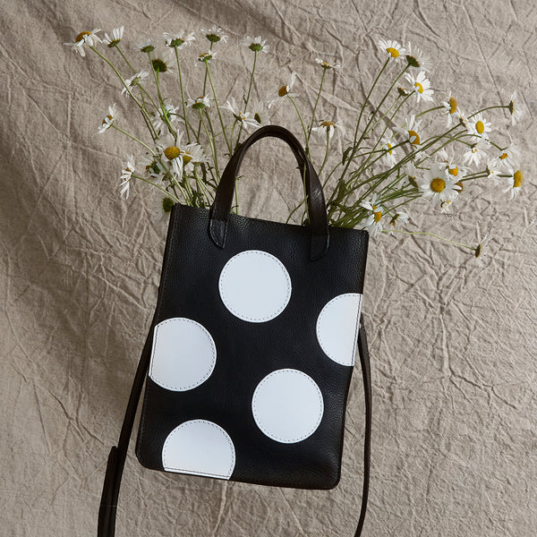 Black and white discount polka dot tote bag