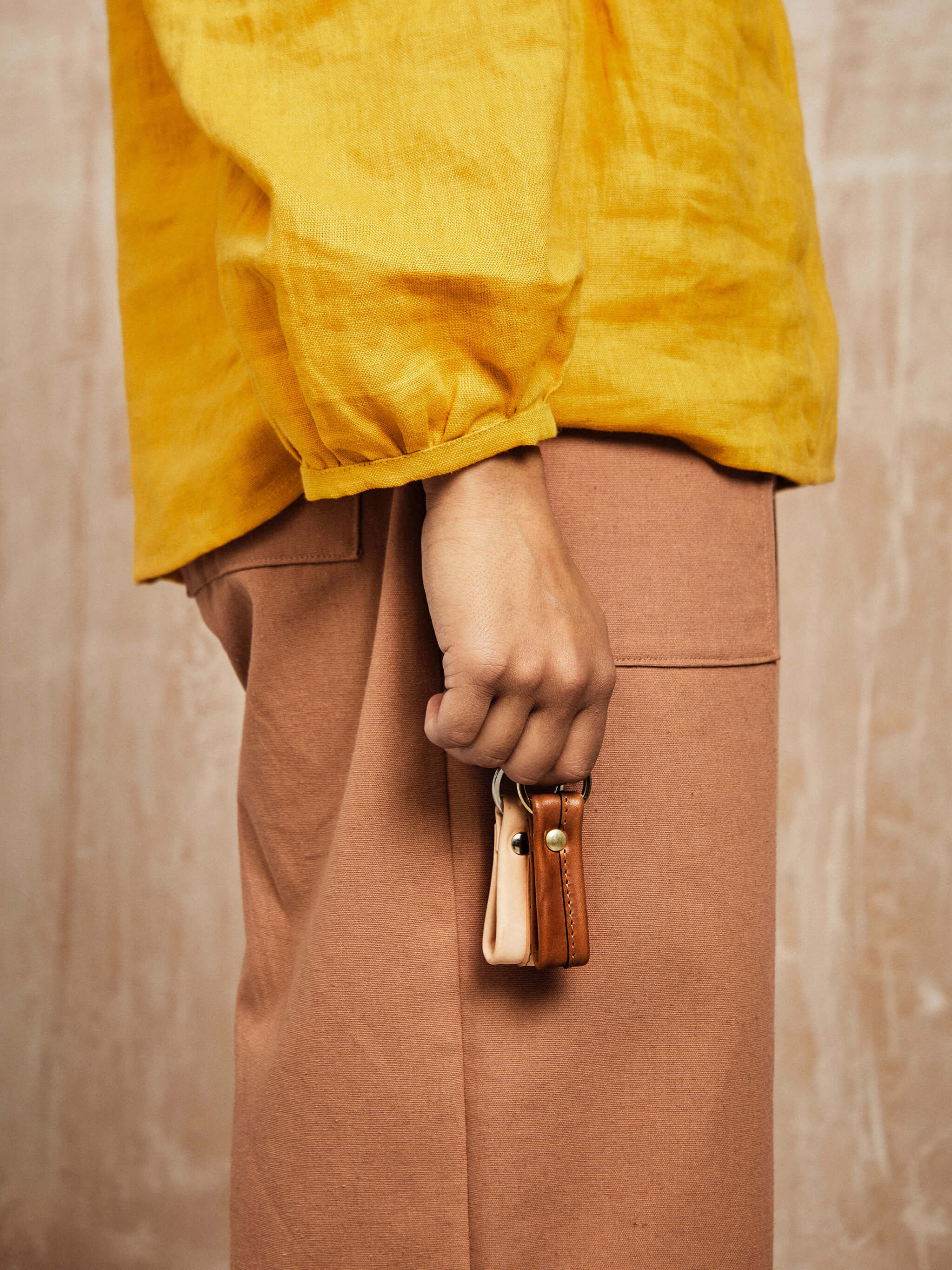Colm Crafted Leather Keyring - Nude
