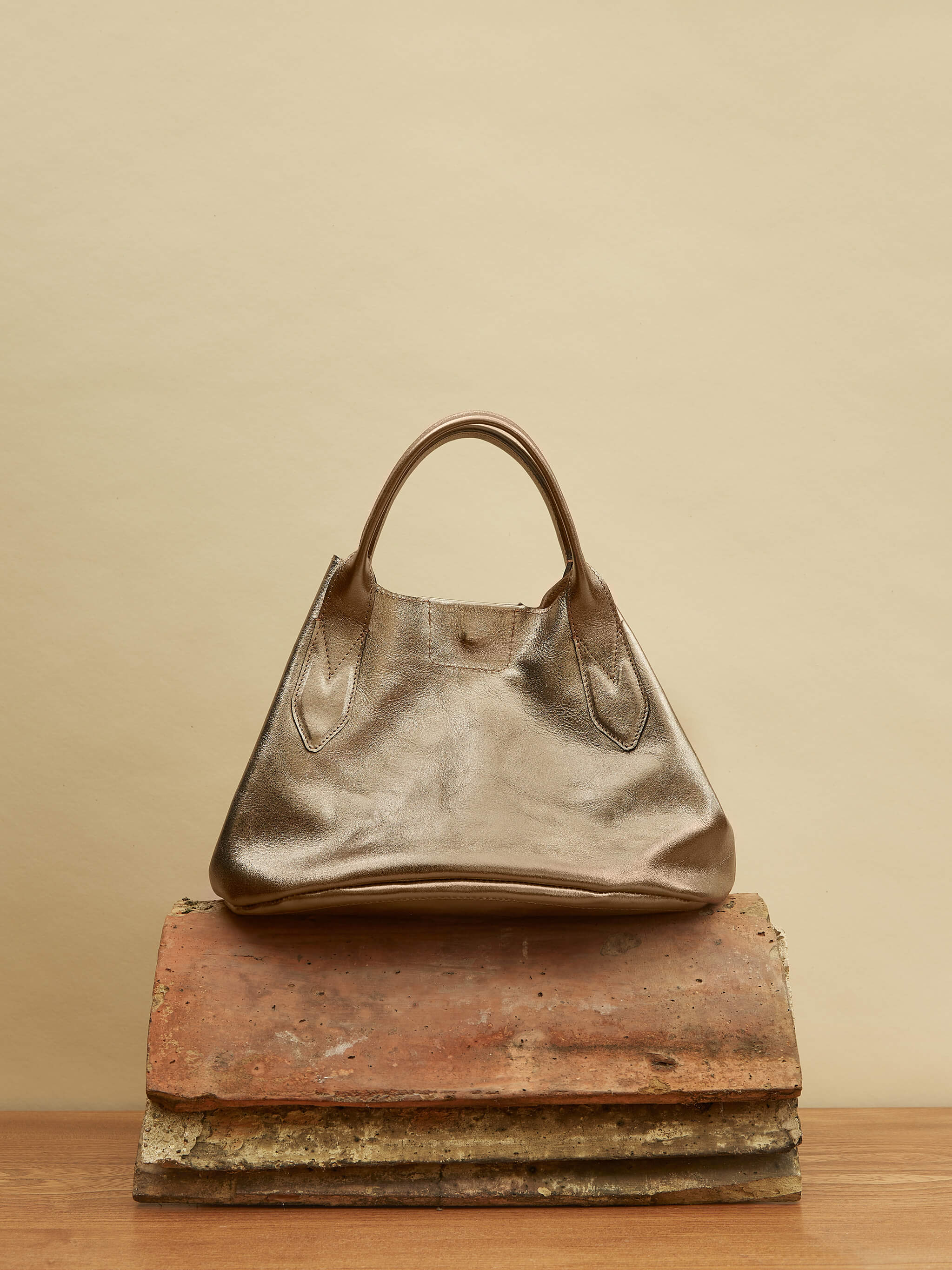 Hilda Leather Tote Bag - Golden Pewter Metallic