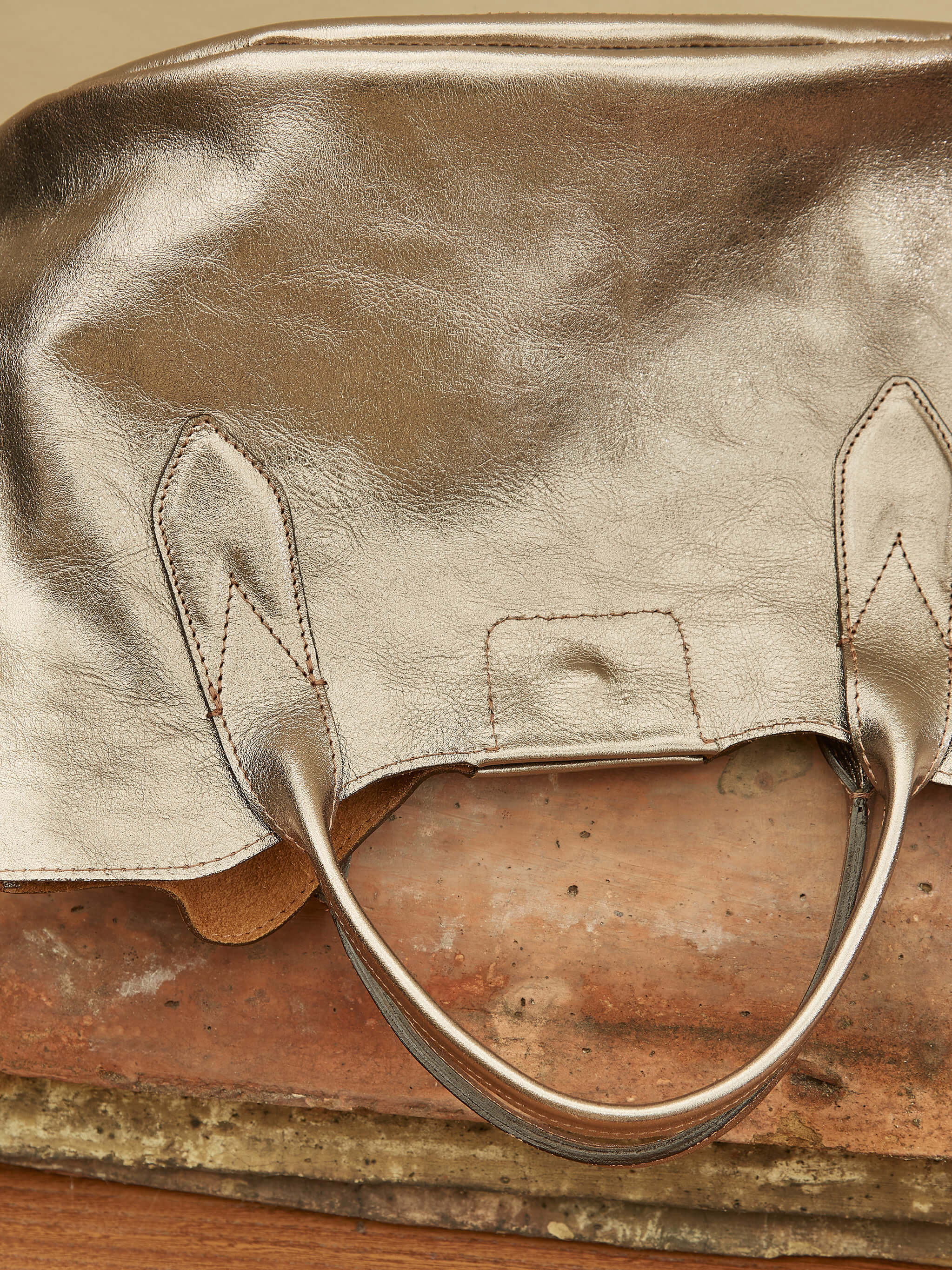 Hilda Leather Tote Bag - Golden Pewter Metallic