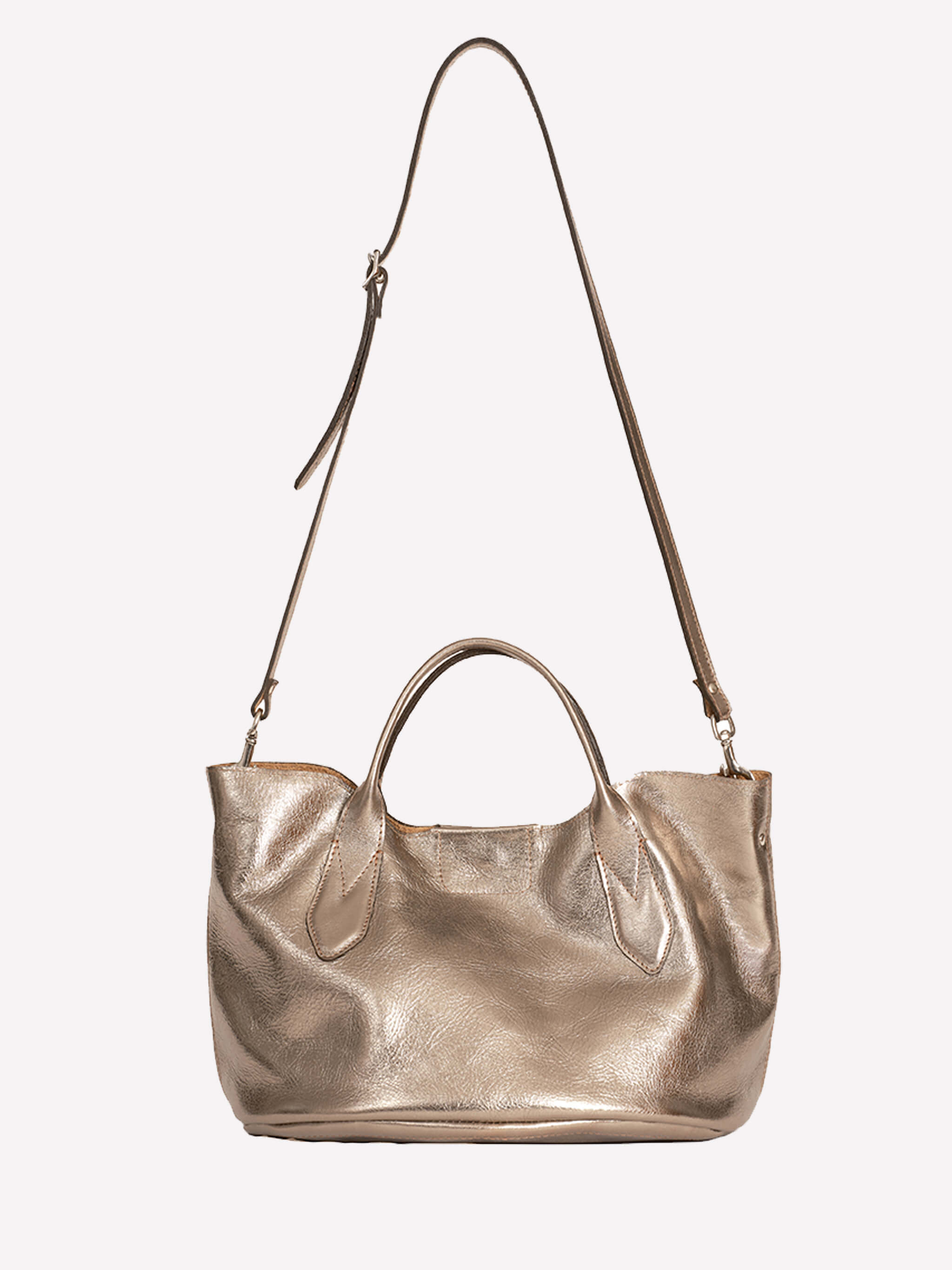 Hilda Leather Tote Bag - Golden Pewter Metallic