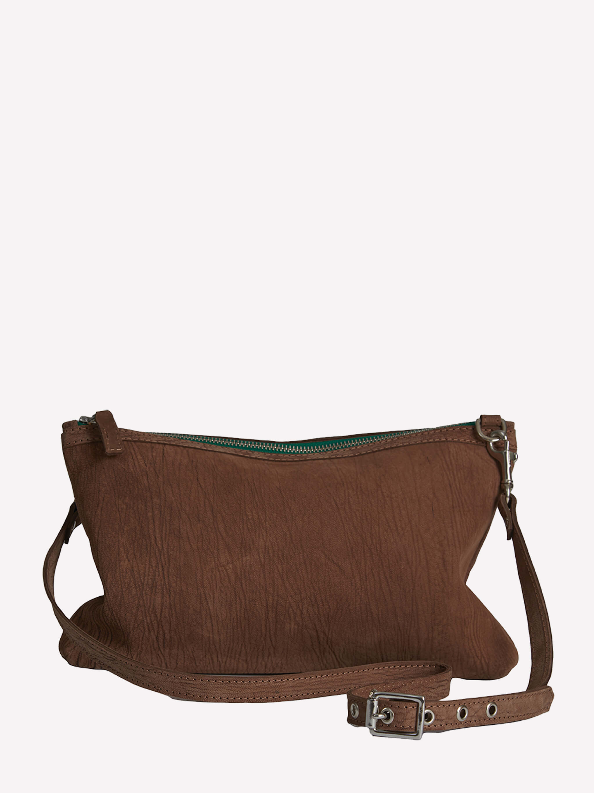 Peter Crossbody Bag in Nubuck - Bitter Chocolate/Emerald